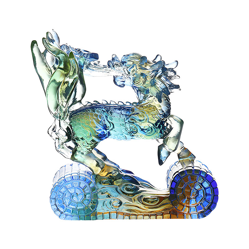 Sapientia Kirin Blue Amber Green Colored Glass Crystal Ornament