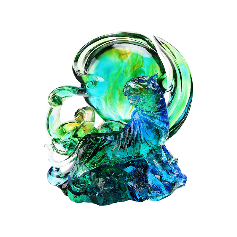 Ornamenta tigris vitri caeruleo-viridis pellucentia