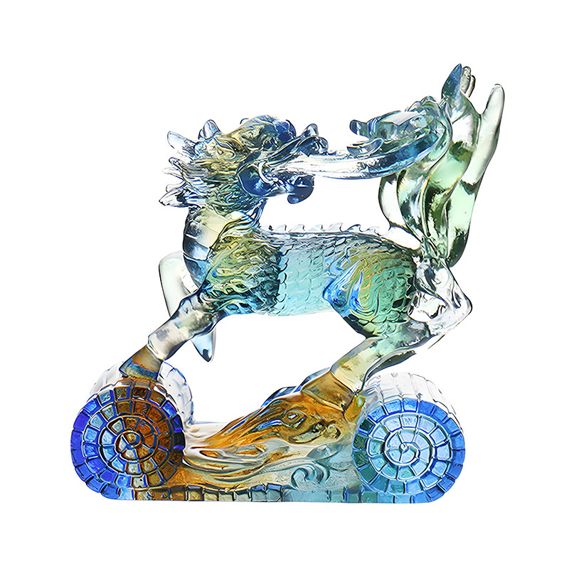 Sapientia Kirin Blue Amber Green Colored Glass Crystal Ornament