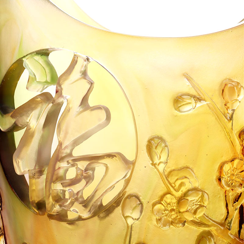 Home Decorations Plum blossom Sculpi Design Amber Glass Vase