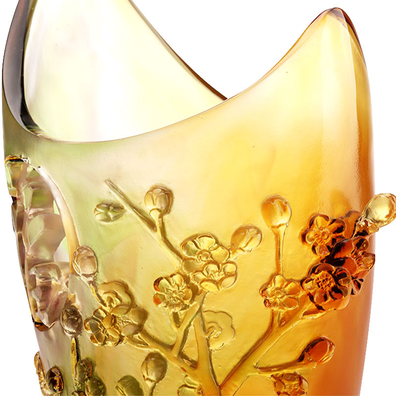 Home Decorations Plum blossom Sculpi Design Amber Glass Vase