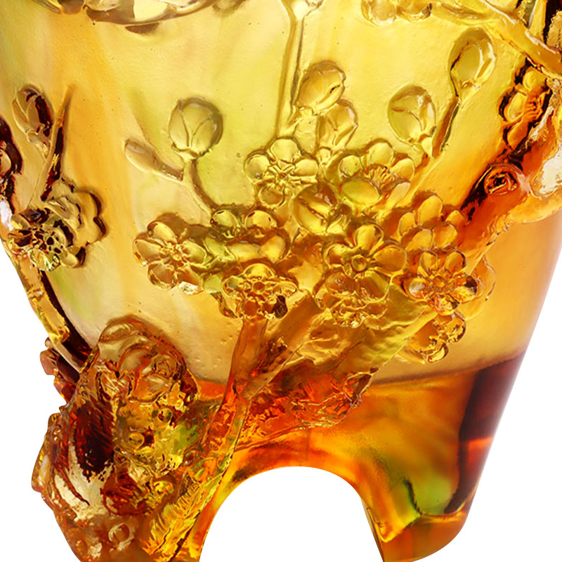 Home Decorations Plum blossom Sculpi Design Amber Glass Vase