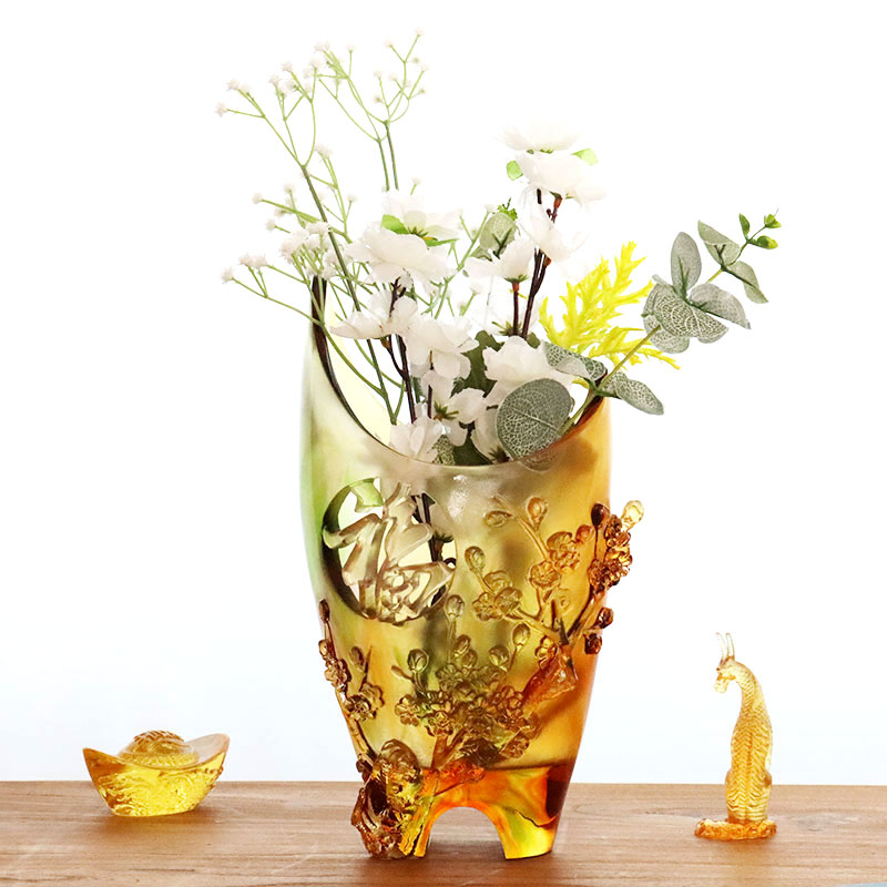 Home Decorations Plum blossom Sculpi Design Amber Glass Vase