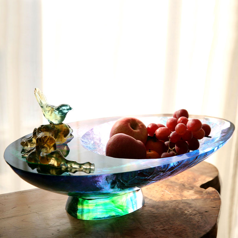 Crystal Vitri fructus patera cum avis ornamento