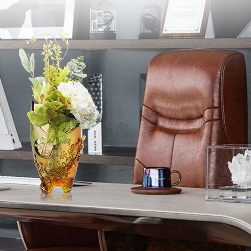 Home Decorations Plum blossom Sculpi Design Amber Glass Vase