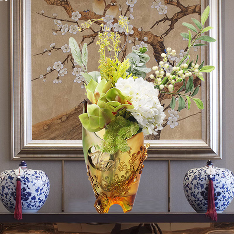 Home Decorations Plum blossom Sculpi Design Amber Glass Vase