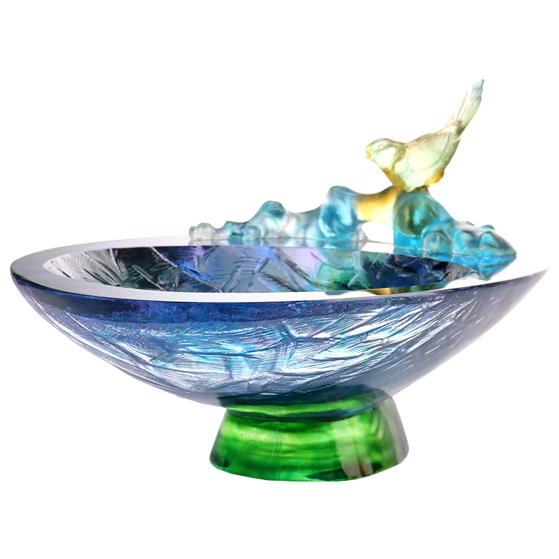 Crystal Vitri fructus patera cum avis ornamento
