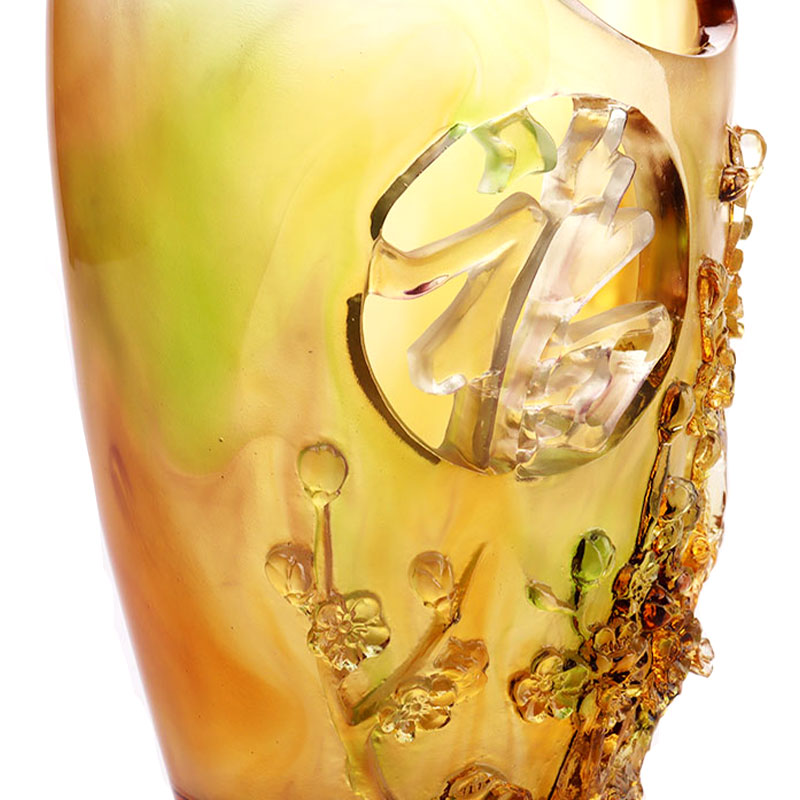 Home Decorations Plum blossom Sculpi Design Amber Glass Vase
