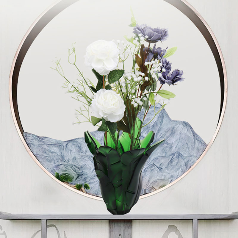 Home Decoration Green Banana Leaf Glass Vase