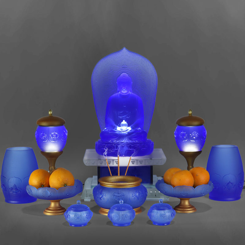 Octo thesauri Lotus series Buddhist Altare Crystal Glass Offerings Set